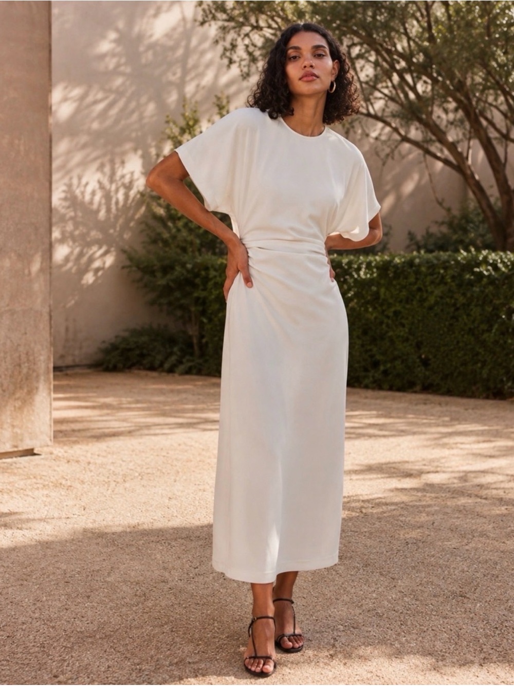 MEW Zara Draped Midi Dress Size S Ivory white Cream Bridal Bride Cocktail Party